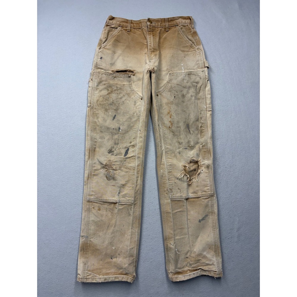 Carhartt Work Pants Mens 32x34 Brown B01 Vintage 90s Distressed Double Knee USA